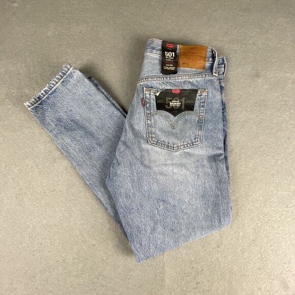 NWT Levis 501 Jeans Womens 28x28 Skinny Light Wash Slimming Button Fly High Rise - Picture 1 of 8